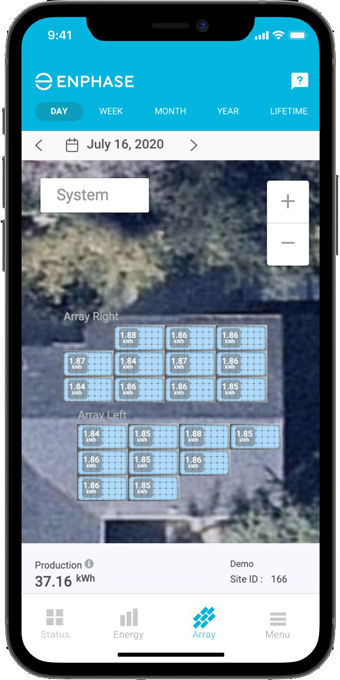 Detalles de producción de energía por panel solar en la app Solarlife