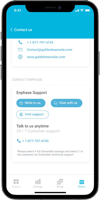 Contacto con el servicio de asistencia técnica de Enphase desde la app